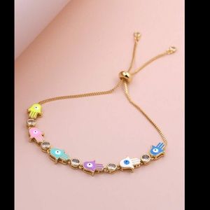 Spiritual Bracelet Hamsa Protection Hippie Boho Festival Cute Rainbow Gold